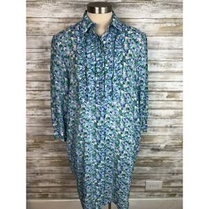 Vintage Schrader Dress Sz‎ 14 Ruffled Bodice Retro Geeky Geometric Blue Green